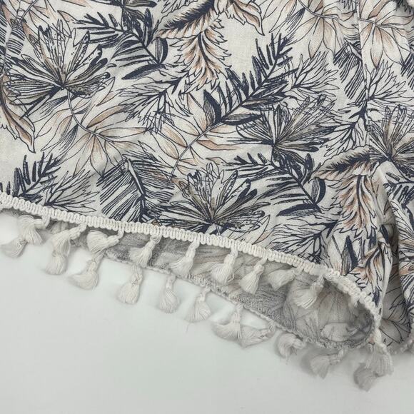 Rewash Floral Linen Blend Shorts Sz M Boho Braid Tassel Palm Tropical Beachy - Picture 2 of 10